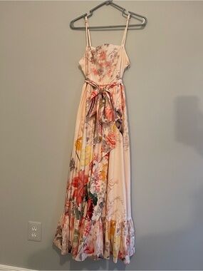 BHLDN Anthropologie Floral Spaghetti-Strap Maxi / Midi Dress in Blush size XS